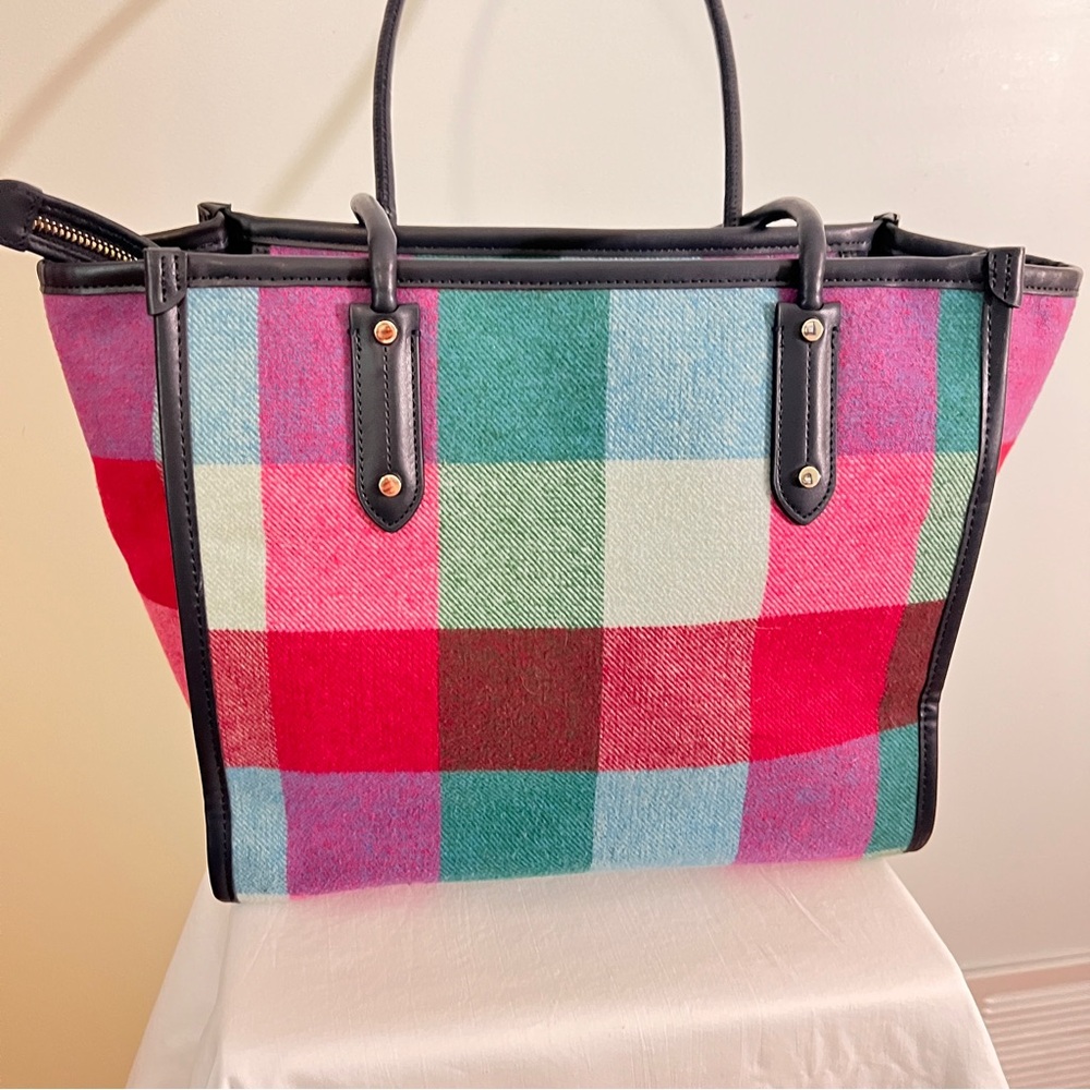 Kate Spade Ella Tote Pink & Green Handbag with Structured Design in Pretty Plaid - Picture 5 of 11